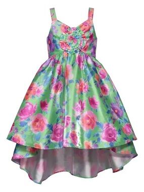 iris & ivy Green Floral High-Low Party Dress with Rosette